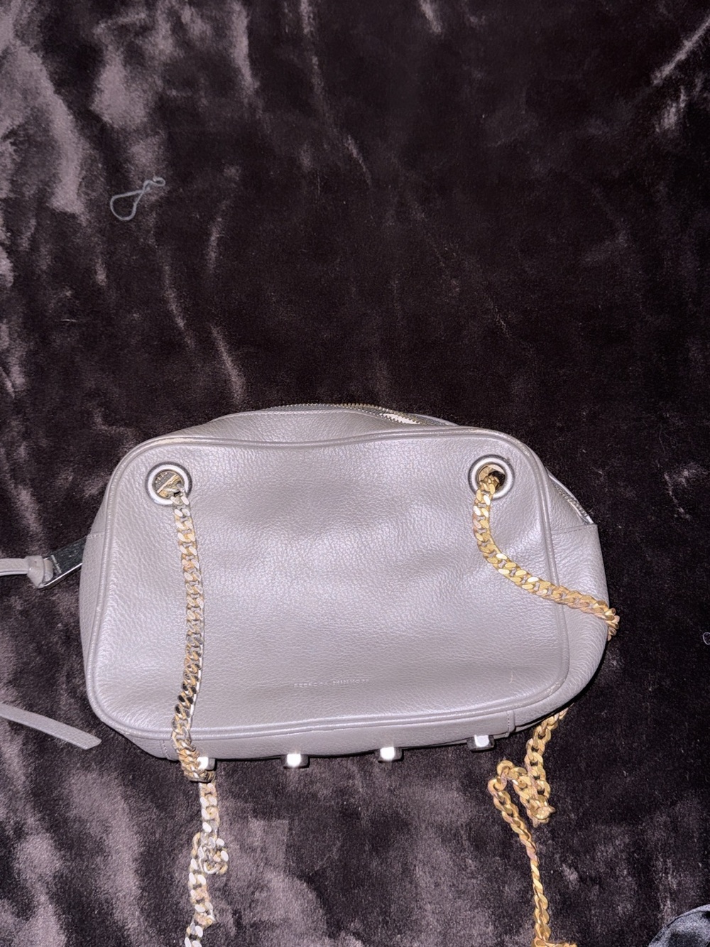 Rebecca Minkoff Gray Pebbled Leather Shoulder Bag with Gold Chain